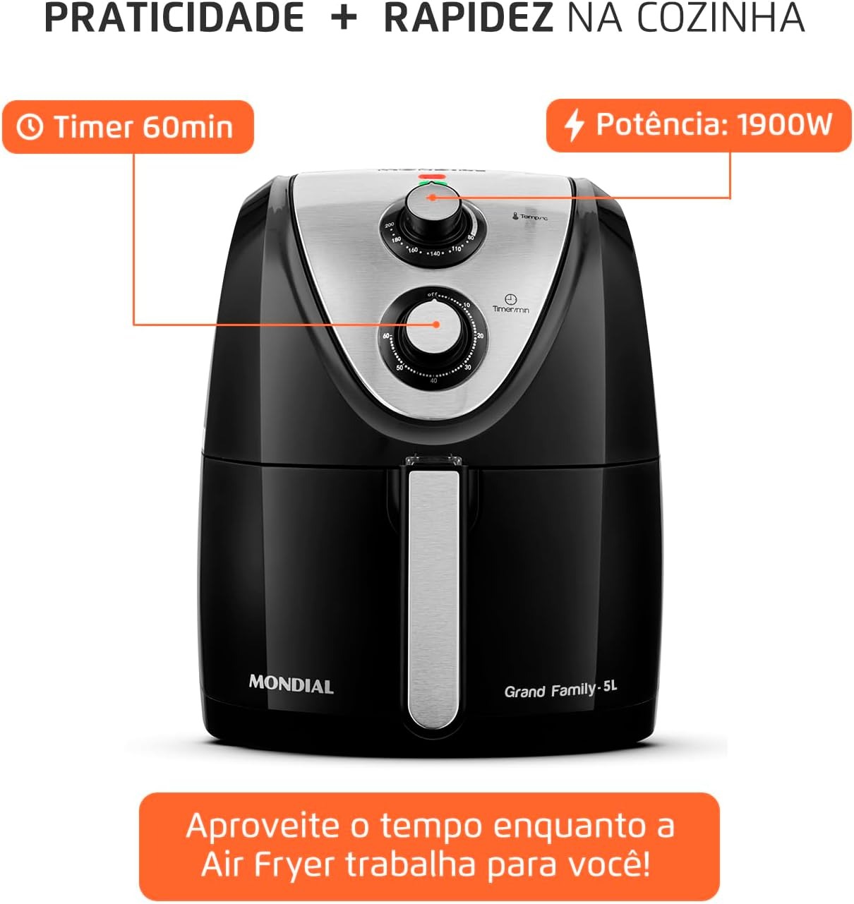 Timer 60 minutos e potência 1900W
